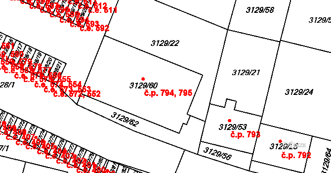 Bystřice nad Pernštejnem 794,795 na parcele st. 3129/60 v KÚ Bystřice nad Pernštejnem, Katastrální mapa