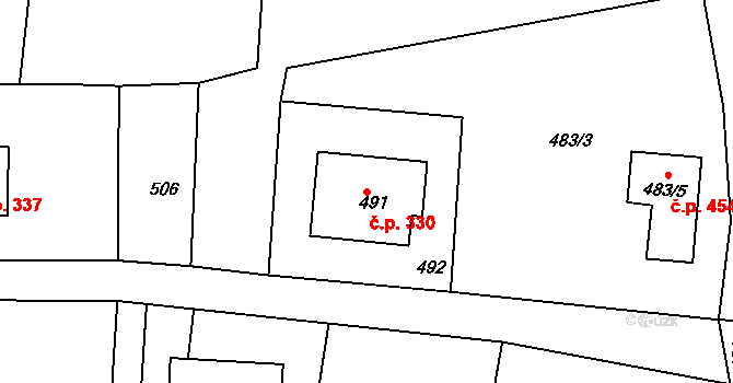 Zádveřice 330, Zádveřice-Raková na parcele st. 491 v KÚ Zádveřice, Katastrální mapa