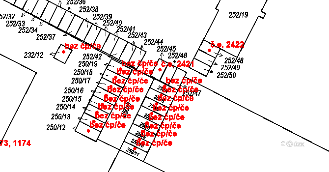 Plzeň 46513965 na parcele st. 250/4 v KÚ Lobzy, Katastrální mapa