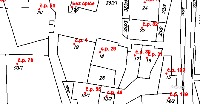Hroubovice 29 na parcele st. 18 v KÚ Hroubovice, Katastrální mapa