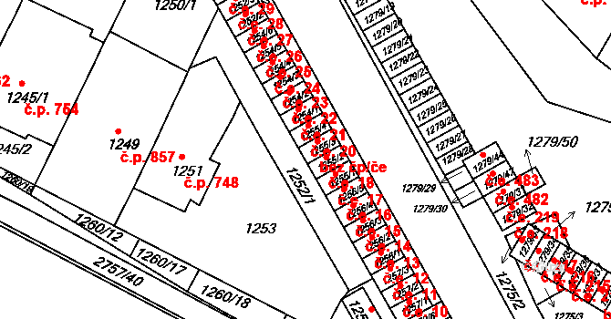 Bučovice 19 na parcele st. 1255/3 v KÚ Bučovice, Katastrální mapa