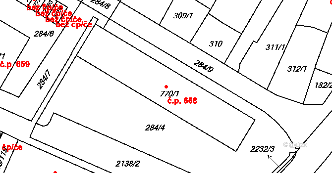 Králíky 658 na parcele st. 770/1 v KÚ Králíky, Katastrální mapa
