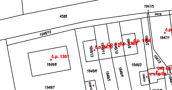 Třešť 1170 na parcele st. 1846/12 v KÚ Třešť, Katastrální mapa