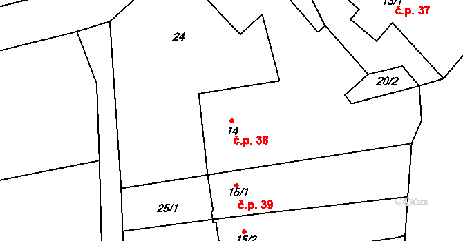 Vítězov 38, Velim na parcele st. 14 v KÚ Vítězov, Katastrální mapa