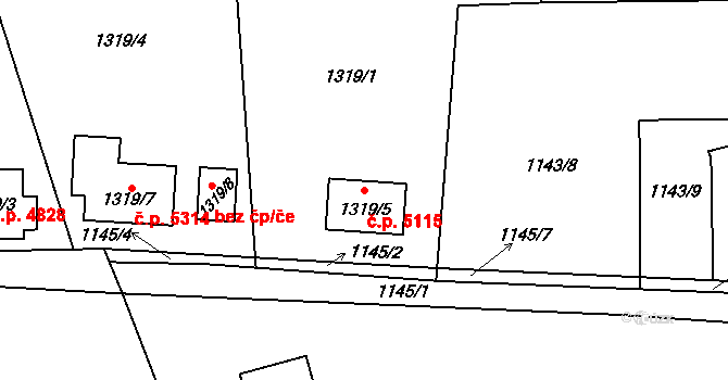 Proseč nad Nisou 5115, Jablonec nad Nisou na parcele st. 1319/5 v KÚ Proseč nad Nisou, Katastrální mapa