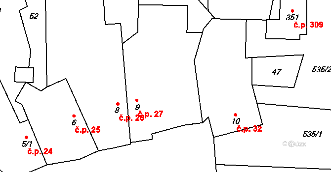 Lešany 27, Nelahozeves na parcele st. 9 v KÚ Lešany u Nelahozevsi, Katastrální mapa