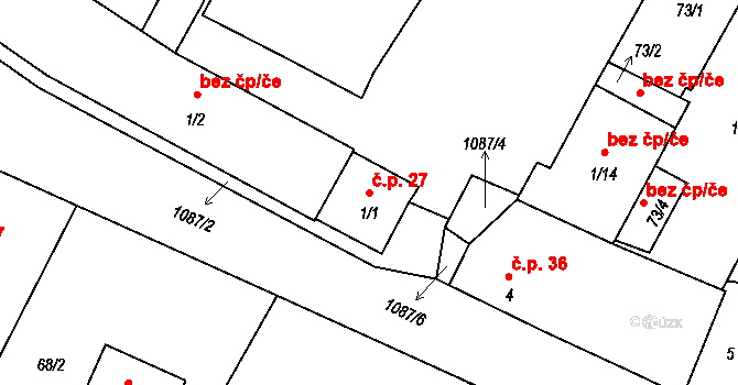 Borovy 27 na parcele st. 1/1 v KÚ Borovy, Katastrální mapa