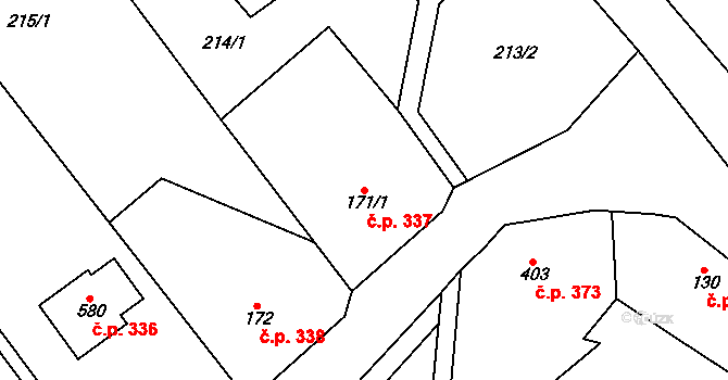 Lipová 337 na parcele st. 171/1 v KÚ Lipová u Šluknova, Katastrální mapa