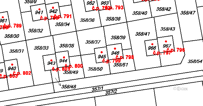 Nehvizdy 799 na parcele st. 945 v KÚ Nehvizdy, Katastrální mapa
