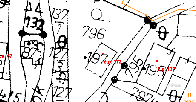 Merboltice 173 na parcele st. 197 v KÚ Merboltice, Katastrální mapa