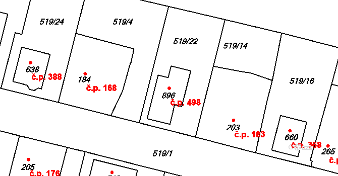 Opatovice nad Labem 498 na parcele st. 896 v KÚ Opatovice nad Labem, Katastrální mapa