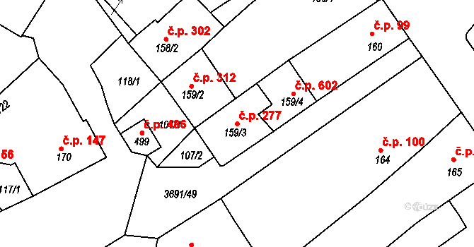 Žirovnice 277 na parcele st. 159/3 v KÚ Žirovnice, Katastrální mapa