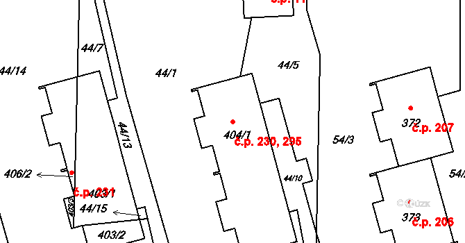 Lubenec 230,295 na parcele st. 404/1 v KÚ Lubenec, Katastrální mapa