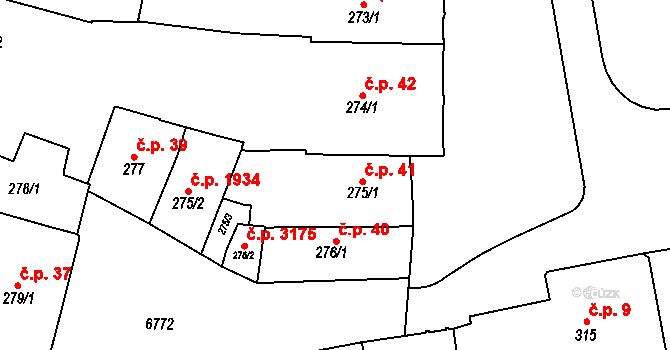 Žatec 41 na parcele st. 275/1 v KÚ Žatec, Katastrální mapa