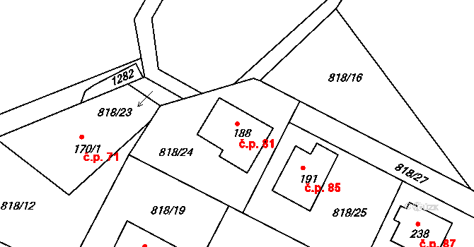 Dolní Březinka 81, Světlá nad Sázavou na parcele st. 188 v KÚ Dolní Březinka, Katastrální mapa