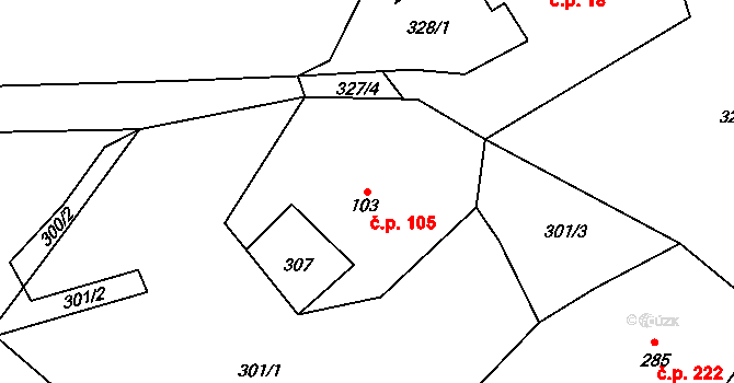 Lampertice 105 na parcele st. 103 v KÚ Lampertice, Katastrální mapa