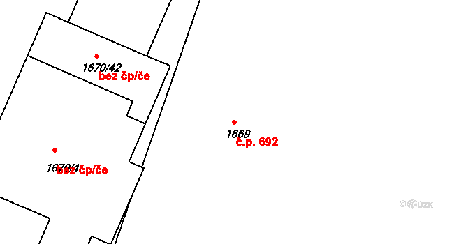 Klobouky u Brna 692 na parcele st. 1669/3 v KÚ Klobouky u Brna, Katastrální mapa