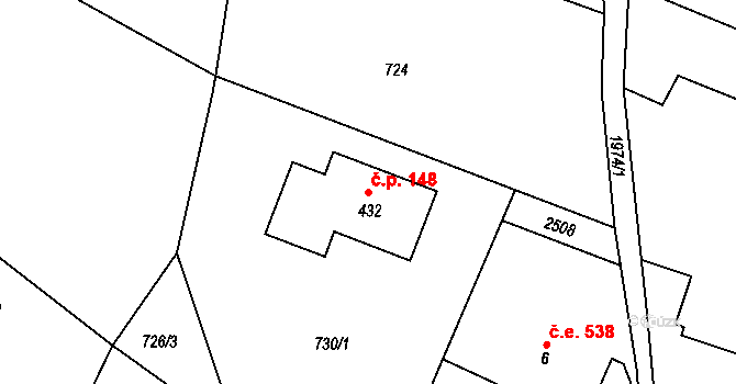 Jílové u Držkova 148 na parcele st. 432 v KÚ Jílové u Držkova, Katastrální mapa