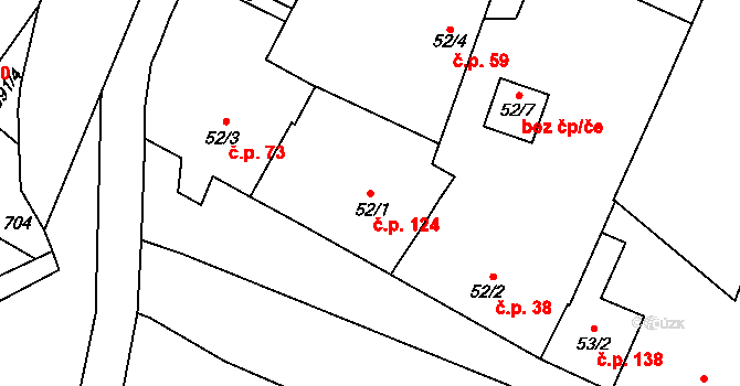 Tučapy 124, Holešov na parcele st. 52/1 v KÚ Tučapy u Holešova, Katastrální mapa