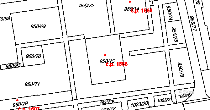 Holešov 1566 na parcele st. 950/15 v KÚ Holešov, Katastrální mapa