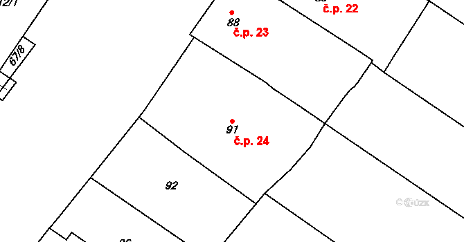 Derflice 24, Znojmo na parcele st. 91 v KÚ Derflice, Katastrální mapa