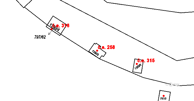 Oslnovice 258 na parcele st. 1350/5 v KÚ Oslnovice, Katastrální mapa