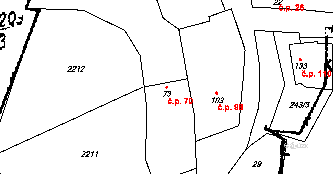 Plaveč 70 na parcele st. 73 v KÚ Plaveč, Katastrální mapa