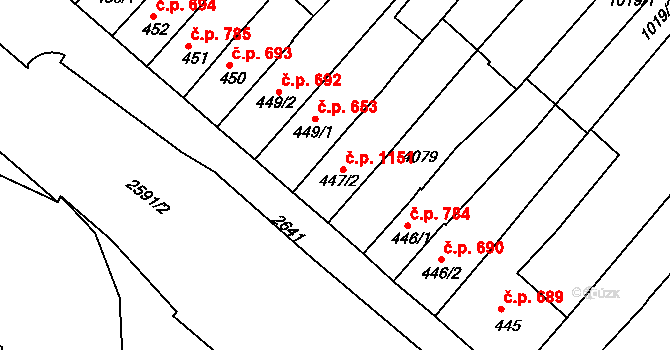 Lipník nad Bečvou I-Město 1151, Lipník nad Bečvou na parcele st. 447/2 v KÚ Lipník nad Bečvou, Katastrální mapa