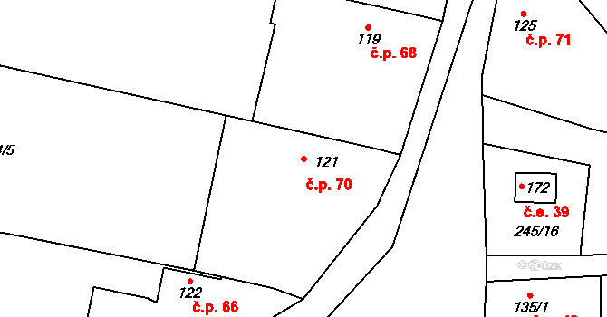Polipsy 70, Čestín na parcele st. 121 v KÚ Polipsy, Katastrální mapa