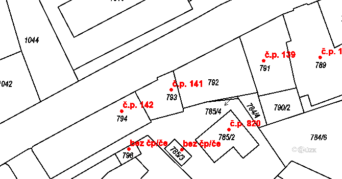Uhlířské Janovice 141 na parcele st. 793 v KÚ Uhlířské Janovice, Katastrální mapa