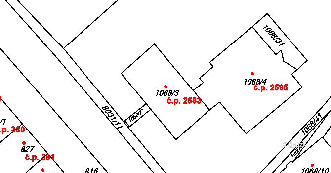 Mělník 2583 na parcele st. 1068/3 v KÚ Mělník, Katastrální mapa