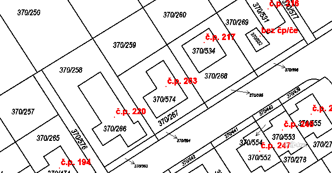 Cholupice 263, Praha na parcele st. 370/574 v KÚ Cholupice, Katastrální mapa