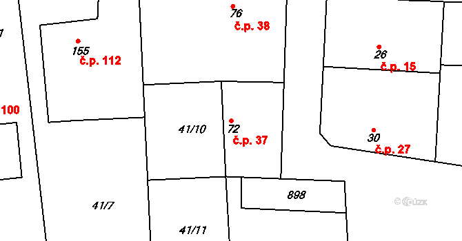 Sedlčánky 37, Čelákovice na parcele st. 72 v KÚ Sedlčánky, Katastrální mapa