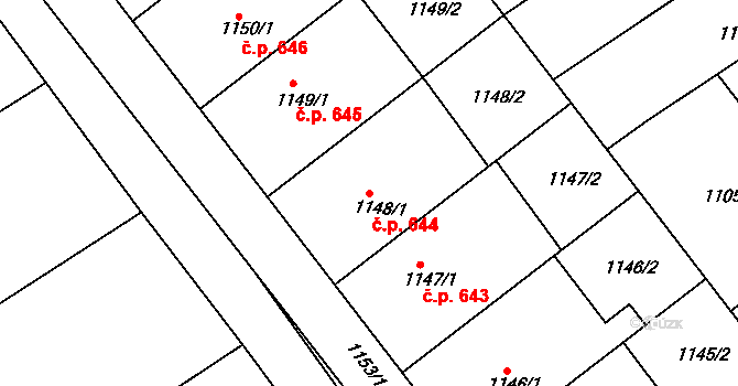 Šardice 644 na parcele st. 1148/1 v KÚ Šardice, Katastrální mapa