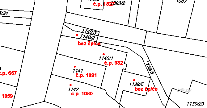 Vracov 982 na parcele st. 1140/1 v KÚ Vracov, Katastrální mapa