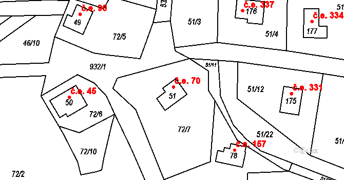 Rounek 70, Vyskytná nad Jihlavou na parcele st. 51 v KÚ Rounek, Katastrální mapa
