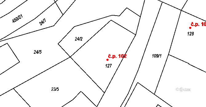 Rostěnice 102, Rostěnice-Zvonovice na parcele st. 127 v KÚ Rostěnice, Katastrální mapa