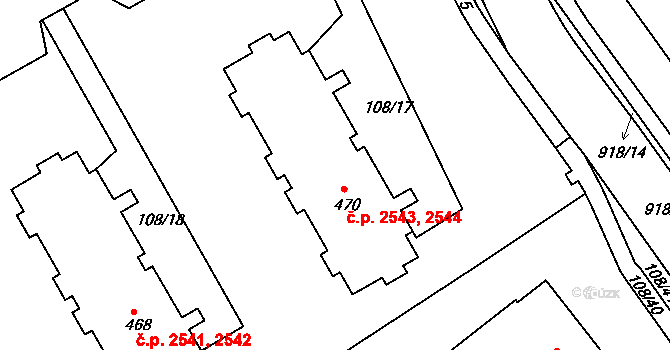 Šumperk 2543,2544 na parcele st. 470 v KÚ Dolní Temenice, Katastrální mapa