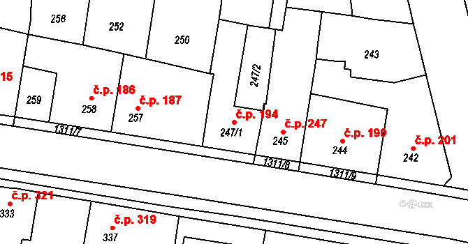 Tuchlovice 194 na parcele st. 247/1 v KÚ Tuchlovice, Katastrální mapa