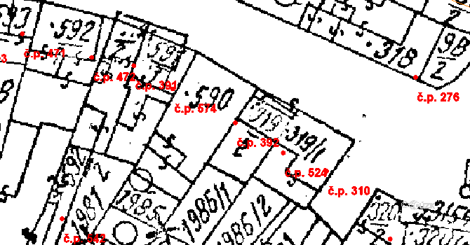 Lanžhot 392 na parcele st. 590 v KÚ Lanžhot, Katastrální mapa