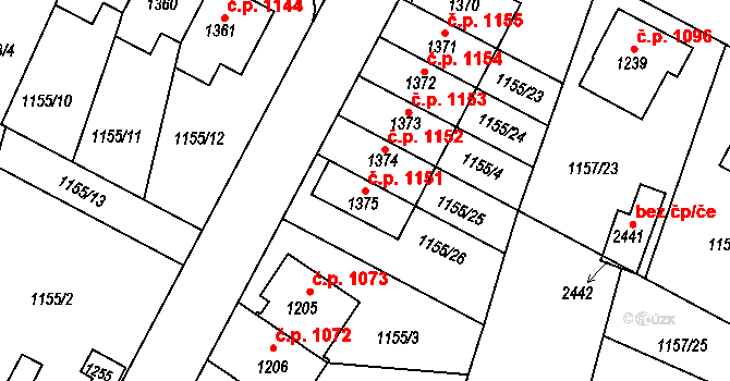 Třebechovice pod Orebem 1151 na parcele st. 1375 v KÚ Třebechovice pod Orebem, Katastrální mapa