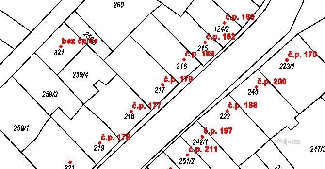 Senice na Hané 179 na parcele st. 217 v KÚ Senice na Hané, Katastrální mapa