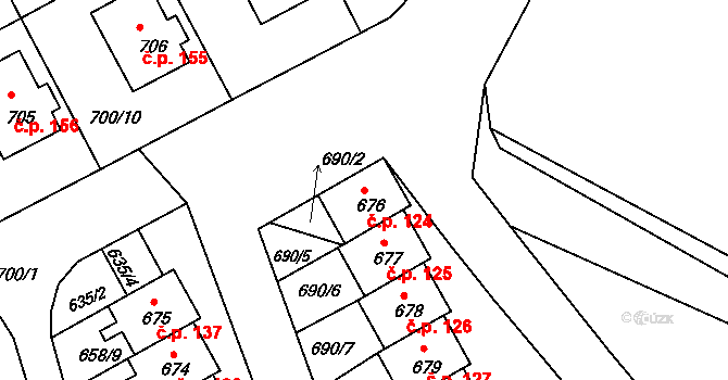 Mimoň V 124, Mimoň na parcele st. 676 v KÚ Mimoň, Katastrální mapa