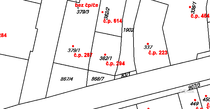 Libochovice 294 na parcele st. 382/1 v KÚ Libochovice, Katastrální mapa