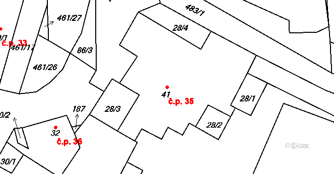Třeboutice 35, Křešice na parcele st. 41 v KÚ Třeboutice, Katastrální mapa