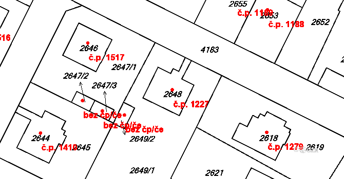 Roudnice nad Labem 1227 na parcele st. 2648 v KÚ Roudnice nad Labem, Katastrální mapa