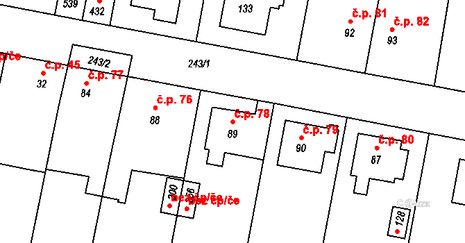 Borek 78 na parcele st. 89 v KÚ Borek u Českých Budějovic, Katastrální mapa