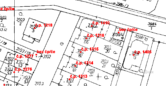 Poděbrady III 1316, Poděbrady na parcele st. 3103/66 v KÚ Poděbrady, Katastrální mapa