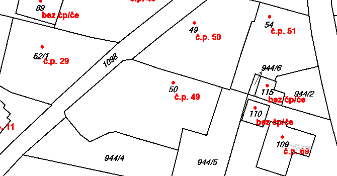 Modlešovice 49, Strakonice na parcele st. 50 v KÚ Modlešovice, Katastrální mapa