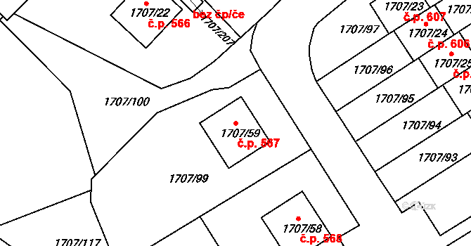 Miřetice u Klášterce nad Ohří 567, Klášterec nad Ohří na parcele st. 1707/59 v KÚ Miřetice u Klášterce nad Ohří, Katastrální mapa